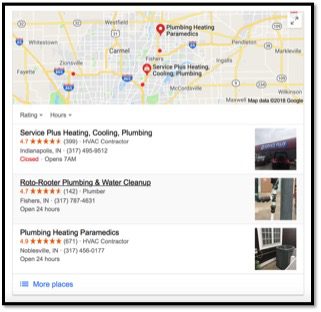 Google map with local businesses in fishers indiana