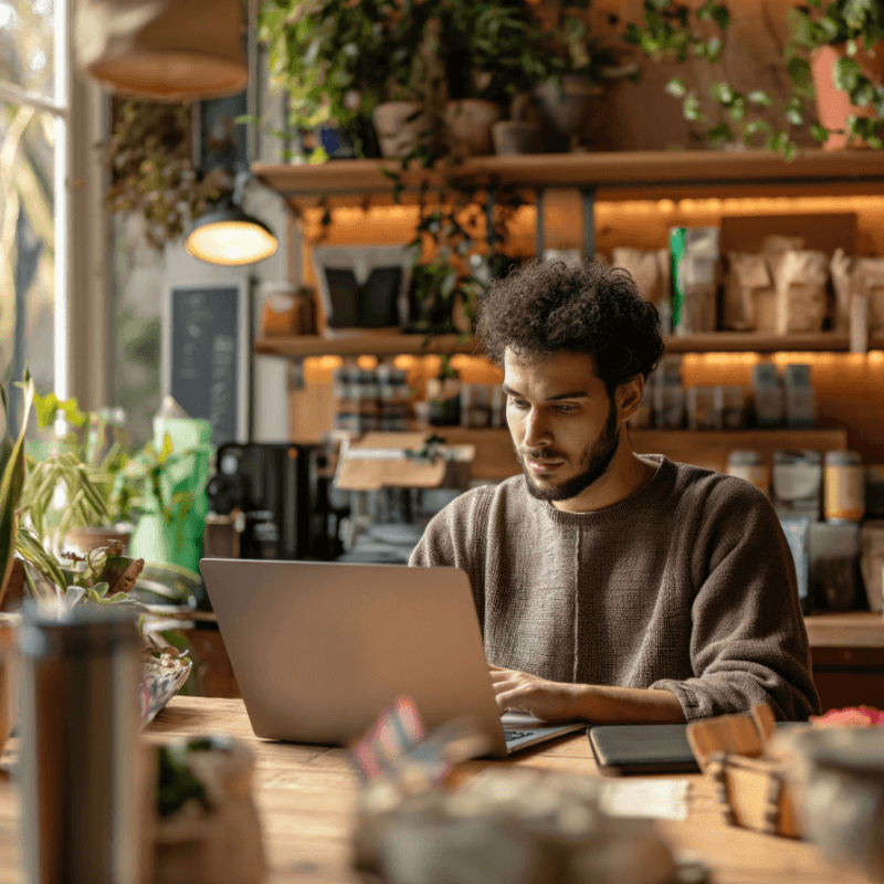 man working as a digital nomad full stack developer building scalable business website