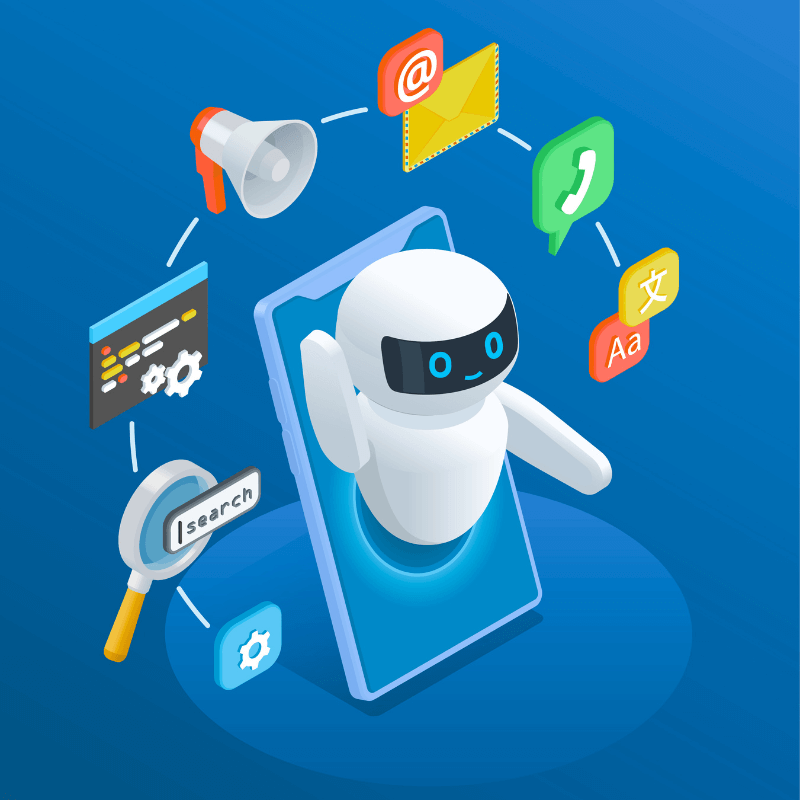 ai chatbot messenger-concept-with-options-functions